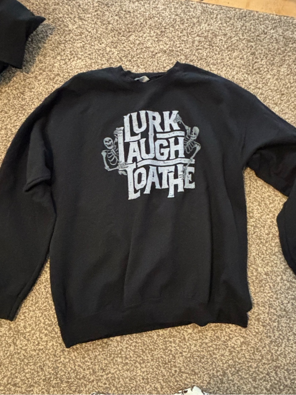 Lurk Laugh Loath funny graphic crewneck for Halloween